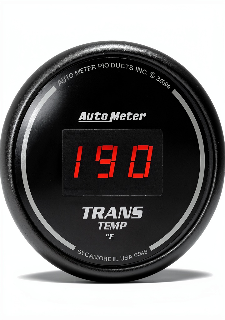 Auto Meter transmission temperature gauge installed in a race car engine bay