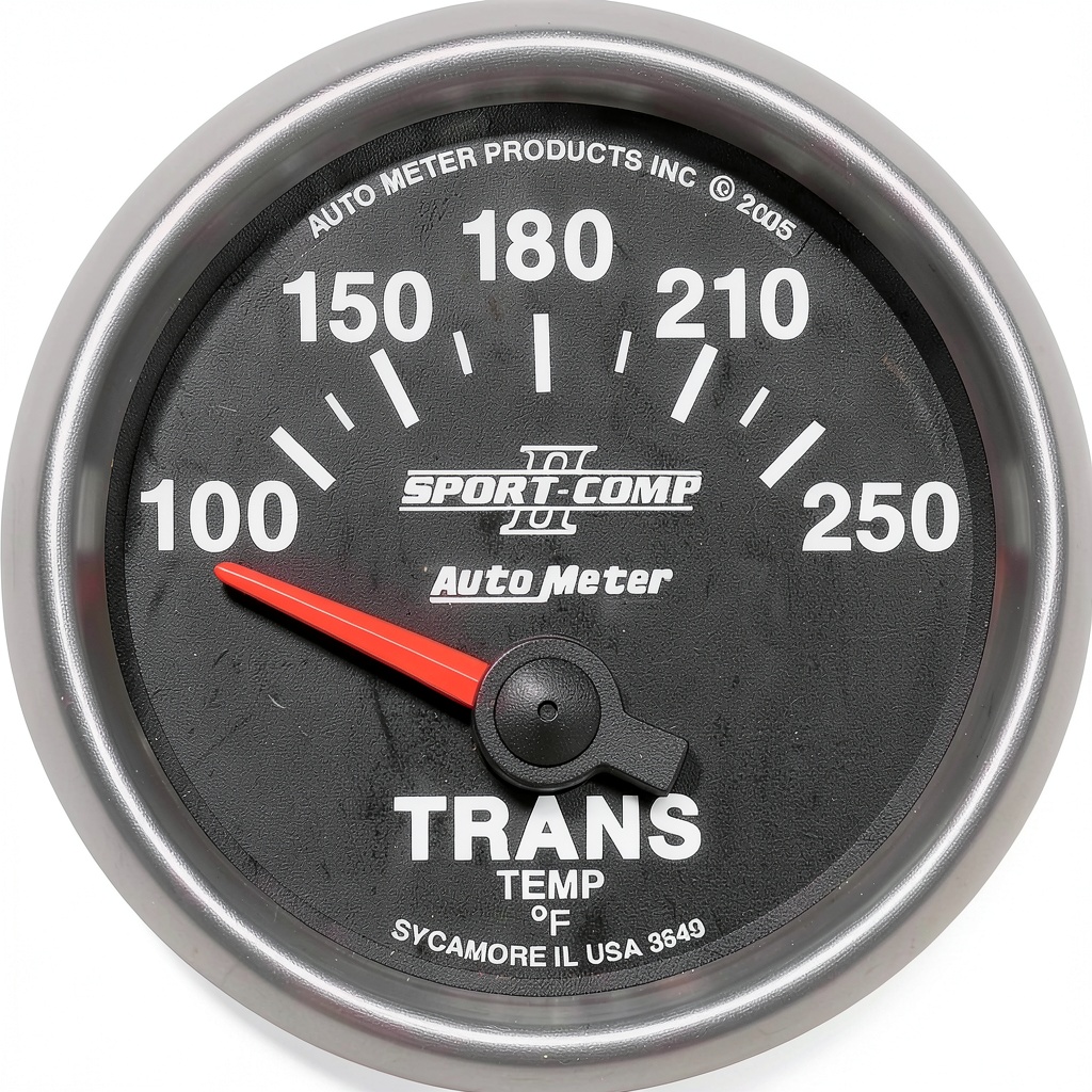 Auto Meter transmission gauge installed in a performance car engine bay