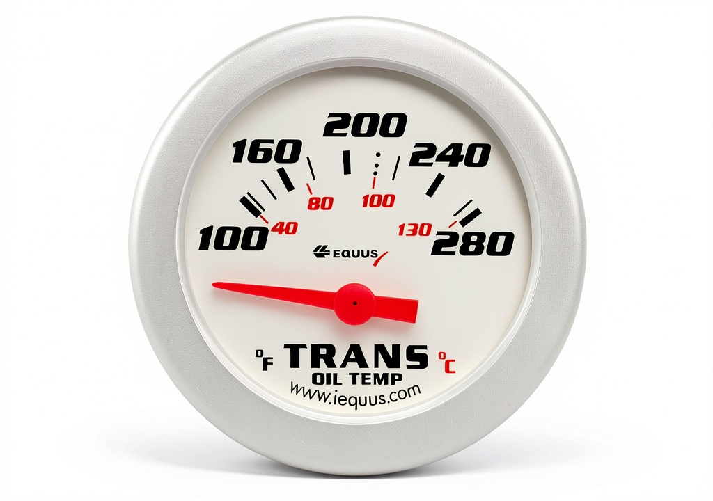 EQUUS Aluminum Transmission Temperature Gauge on a car dashboard