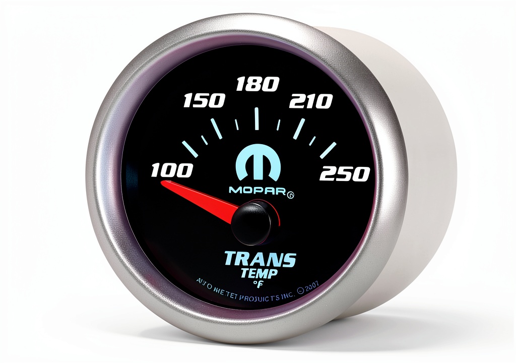 Auto Meter transmission temperature gauge installed in a race car dashboard